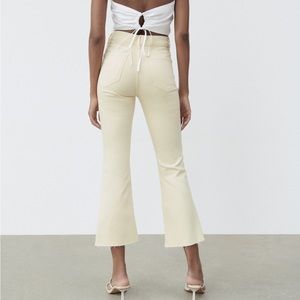 Zara Yellow Cropped Flare Straight Leg High Rise Denim Jeans NWT